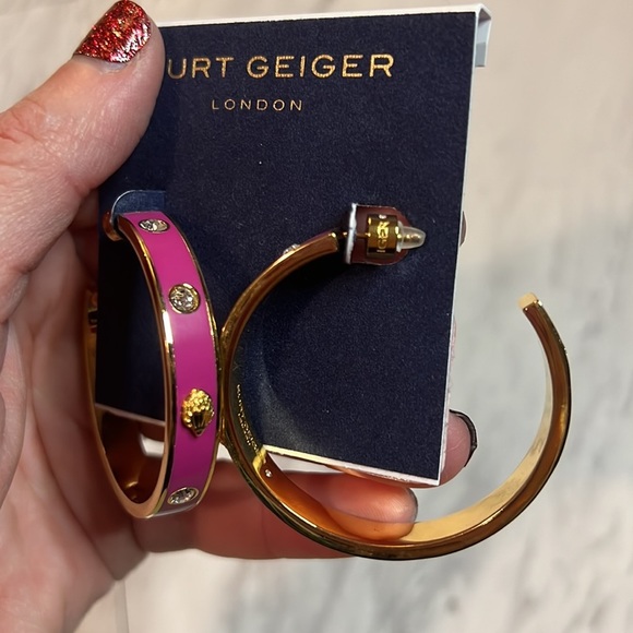 Kurt Geiger Pink gold rhinestone large hoop earrings studs jewelry eagle - Picture 6 of 6